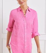 Talbots 100% Linen Boyfriend Shirt Sz XL Tunic Button Down Long Sleeve Pink Photo 0