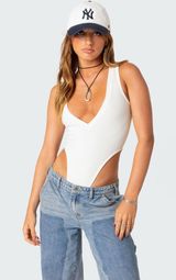Edikted High Cut Ribbed V Neck Bodysuit Photo 0