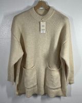 Mango Oversized Sweater Tunic Pockets‎ Knit Pullover Cream Beige Womens Large Photo 0