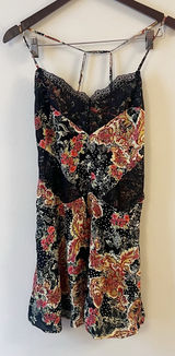 Free People Intimately Black Lace Mini Slip Dress Pink Floral Print Small Photo 0