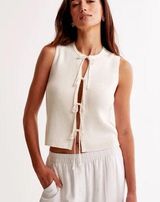 Abercrombie knit sweater vest tie front bows ivory ribbed neutral high neck top Photo 0