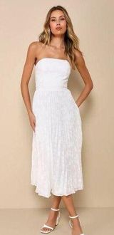 NWOT  Perfectly Stunning Ivory Jacquard Strapless Midi Dress Wedding Size L Photo 0