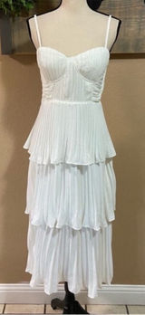 Cascading Crush White Tiered Bustier Midi Dress Size XL Photo 0