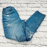American Eagle Distressed Mom Jeans Women's Size 0 Medium Wash Rigid Denim Photo 0