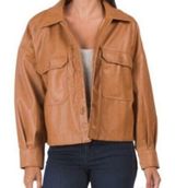 Bagatelle Collection Tan faux leather button jacket button down casual collared Photo 0