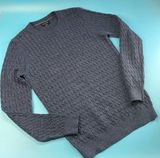 Massimo Dutti  Cable Knit Blue Silk Cotton Crew Neck Pullover Sweater Size S Photo 0