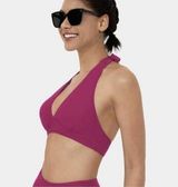 Halara Swim Halter Tie Backless Bikini Top Hot Pink Size S NWT Photo 0