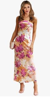 Boutique Floral Satin Maxi Dress  Photo 0