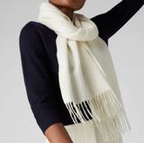 LOOK by M Cashmere Cream Soft Solid Cashmere Fringe Scarf 28”X77” Photo 0