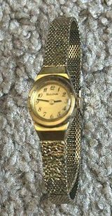 Bulova women’s vintage dainty gold bracelet watch adjustable measurements shown Photo 0
