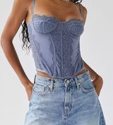 Urban Outfitters Out From Under Slate Blue Modern Love Lace Corset Size Large Photo 0