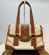 Coach Hamptons Shoulder Bag, Model Number 11332 Cream Camel/Brown Canvas Leather Photo 0