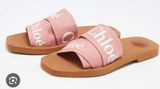 Chloé Chloe Pink Canvas Logo Ribbon Woody Flat Slide Sandals Photo 0