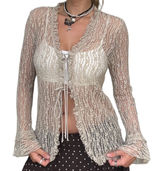 Tan Sheer Ruffle Tie Front Cardigan Photo 0