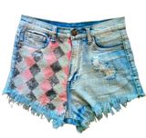 Fashionomics High-Rise Acid Wash Denim Shorts Adorned With Colored Sequins Photo 0