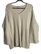 Chico's  Size 2 Oatmeal Drama Cable Pullover V-neck Sweater Large Oversized Cream Photo 0