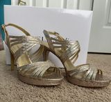 Strappy Gold And Silver Heels Size 8.5 Photo 0