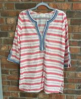 Mud Pie womens v neck embroidered striped tunic top swim cover up pink Large Photo 0