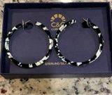 C&C California NIB Silver 925 Hoop Earrings / Black & White Tortoise Pattern Photo 0