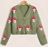 Mushroom Cropped Sweater NWOT Trendy Y2K Sage Green Size M Photo 0