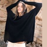 We The Free Rosa Black Ribbed Open Back Turtleneck Sweater Oversized Photo 0