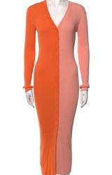 Staud Shoko Color Block Ribbed Sweater Dress Persimmon Orange Photo 0