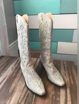 Retro Women's Cowgirl Cowboy Block Heel Mid Wide Calf Western Shoes Size 39 Silver Photo 0