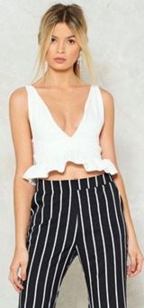 Nasty Gal White Peplum Plunging Crop Top Photo 0