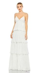 Mac Duggal NWT Spaghetti Strap Ruffle Layered Maxi Dress in White Size 6 Photo 0