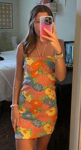 ZARA Ruched Floral Halter Mini Dress Photo 0