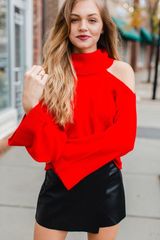 Swoon Boutique Red Cold Shoulder Sweater Photo 0