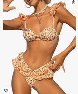 Amazon Women’s Small  Orange Ditsy Floral Ruffle Bikini Set Photo 0