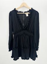 Altar'd State Black Darla Tiered Mini Dress Long Sleeve V Neck Goth Witch Fall L Photo 0