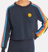 Aviator Nation 5 Stripe Smiley Cropped Neon Stripe Sweatshirt Photo 0