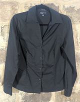 Jones New York Signature Blouse Woman's Medium Black 100% Cotton Business Photo 0