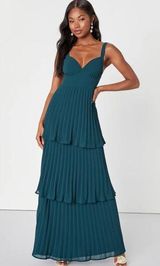 Lulus Luxe Perfection Emerald Green Pleated Tiered
Backless Maxi Dress NWOT Photo 0