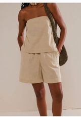 Free people L linen short & tube top got to have it set cutout bow boho spring Photo 0