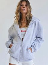 Princess Polly Florida Oversized Zip Up Sweatshirt Grey Photo 0