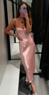 dress maxi midi Light Pink satin effect wedding party cocktail Photo 0
