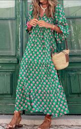 Green and Pink Floral Maxi Dress Size M Photo 0