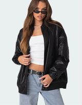 Edikted Faux Leather Bomber Jacket Photo 0