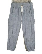 Athleta Pants Womens 6 Blue Cabo Linen Jogger Zippers Casual Lounge Athleisure Photo 0