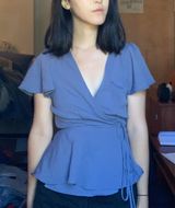 Lulus Blue Wrap Peplum Top Photo 0