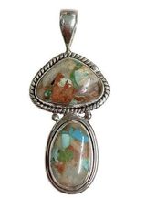 925 Sterling Silver Multicolor Stone Crushed Turquoise Pendant Photo 0