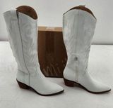 Mi, Mi Dolce Vita Womens 7 Tall Pull On Western White Faux Leather Heel Boots Photo 0
