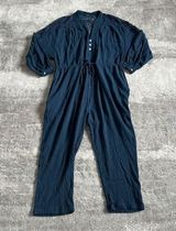 Free People Izzy Jumpsuit Womens Medium Crochet Lace Back Teal Blue Green Photo 0