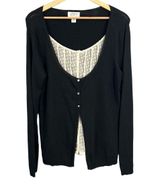 Ann Taylor LOFT Black Cardigan Sweater Polka Dot Layered Cami Insert M Photo 0