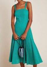 Anthropologie Women’s Lelia Eyelet Midi Dress Turquoise Blue Green Size 0 Photo 0