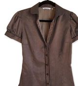 Zara Basic |  Brown/White Polka Dot Button Down Blouse sz S Photo 0