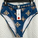 Cupshe NWT  High Waisted Blue Bikini Bottoms Aztec Western Boho Size Medium Photo 0